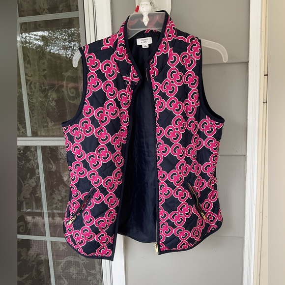 Crown & Ivy women size medium vest Navy Pink EUC Zip pocket - Picture 3 of 13